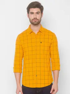SPYKAR Men Yellow Windowpane Checked Pure Cotton Casual Shirt
