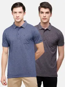 Classic Polo Men Blue & Charcoal 2 Polo Collar Slim Fit T-shirt