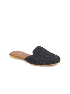 The Desi Dulhan Women Black Embroidered Mules Flats