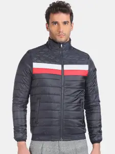 Arrow Sport Men Blue Striped Quilted Jacket