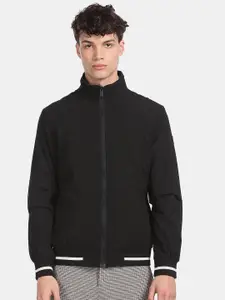 Arrow Sport Men Black Geometric Checked Varsity Jacket