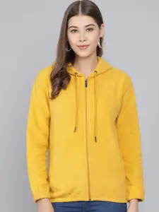 ANTI CULTURE Women Mustard Hooded Sweatshirt