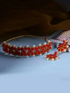 LIVE EVIL Red & Off White Gold-Plated Choker Necklace