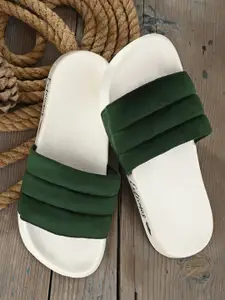 EXTRIMOS Men Green & Grey Solid Quilted Slip On Sliders