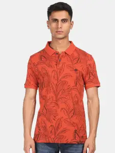 Aeropostale Men Orange Floral Printed Polo Collar Tropical Applique T-shirt