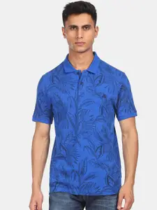 Aeropostale Men Blue Floral Printed Polo Collar Tropical Pure Cotton T-shirt