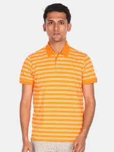 Arrow Sport Men Yellow & Orange Striped Pure Cotton Polo Collar T-shirt