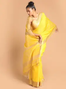 Indethnic Yellow & Gold-Toned Silk Cotton Maheshwari Saree