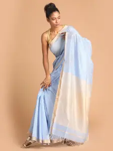 Indethnic Blue Checked Zari Silk Cotton Maheshwari Saree