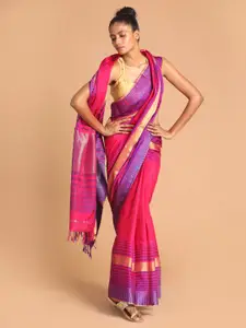 Indethnic Magenta & Purple Silk Cotton Maheshwari Saree