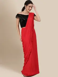 Chhabra 555 Red & Black Sequinned  Ready To Wear Saree
