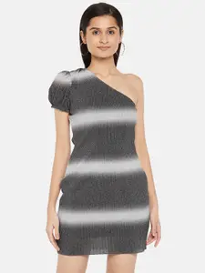 People Grey & White Striped One Shoulder Bodycon Dress