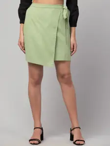 Orchid Blues Green Solid Cotton Mini Wrap Skirt