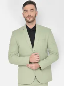 SG RAJASAHAB Men Green Solid Single-Breasted Regular-Fit Formal Blazer
