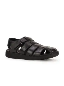 Scholl Men Black Leather Fisherman Sandals