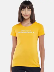 Honey by Pantaloons Women Yellow Typography Printed T-shirt