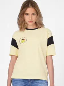 ONLY Women Yellow Applique T-shirt