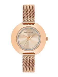 GIORDANO Women Rose Gold-Toned Brass Embellished Dial & Rose Gold Toned Stainless Steel Bracelet Style Watch