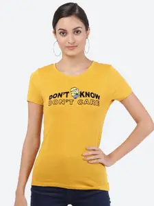 Free Authority Women Yellow Typography Minions Printed T-shirt