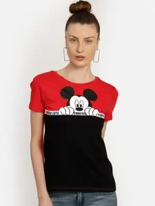 Free Authority Mickey & Friends Featured Women Red Printed T-shirt