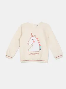 Cherokee Girls White Unicorn Embroidered Printed Sweatshirt