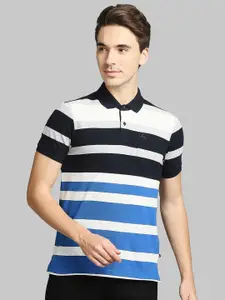 Parx Men Blue Striped Polo T-shirt