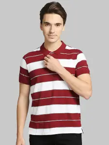 Parx Men Maroon Striped Polo Collar T-shirt
