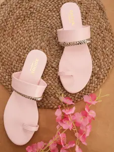Anouk Women Pink & Gold-Toned One Toe Flats