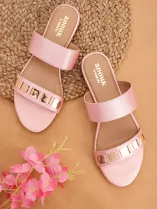 Anouk Women Pink & Gold-Toned Open Toe Flats