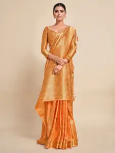 MIMOSA Orange & Gold-Toned Paisley Zari Mysore Silk Saree