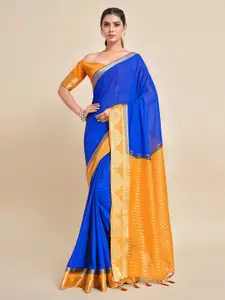 MIMOSA Blue & Orange Solid Banarasi Saree