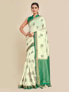 MIMOSA Beige & Green Paisley Zari Art Silk Kanjeevaram Saree