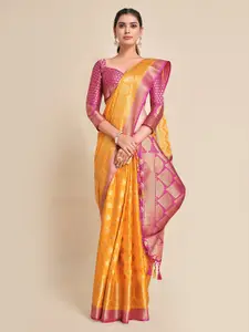 MIMOSA Yellow & Pink Ethnic Motifs Zari Mysore Silk Saree