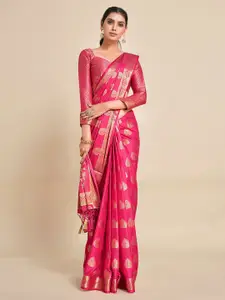 MIMOSA Pink & Gold-Toned Ethnic Motifs Zari Mysore Silk Saree