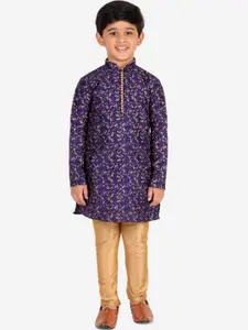 Pro-Ethic STYLE DEVELOPER Boys Blue & Gold-Coloured Floral Printed Kurta with Pyjamas