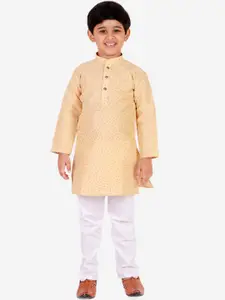 Pro-Ethic STYLE DEVELOPER Boys Gold-Coloured & White Printed Kurta with Pyjamas