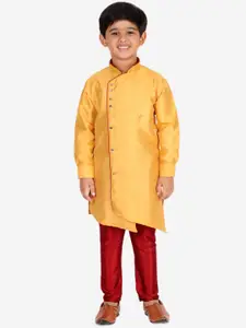 Pro-Ethic STYLE DEVELOPER Boys Yellow Angrakha Kurta with Churidar