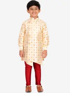 Pro-Ethic STYLE DEVELOPER Boys Gold-Toned & Maroon Printed Kurta with Trousers