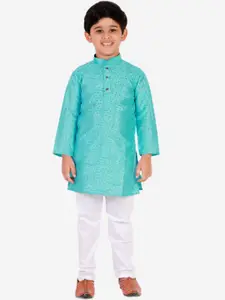 Pro-Ethic STYLE DEVELOPER Boys Turquoise Blue Printed Kurti with Pyjamas