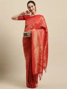 Saree mall Women Red Woven Design Banarasi Saree