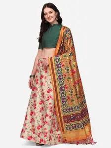 Mitera Beige & Green Semi-Stitched Lehenga & Unstitched Blouse With Dupatta