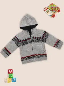 MeeMee Boys Grey & Red Printed Cardigan with Zip Detail