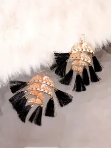 Bellofox Gold-Toned & Black Contemporary Tasselled Earrings