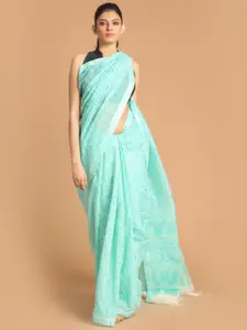 Indethnic Green & White Ethnic Motifs Saree