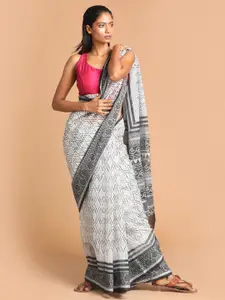 Indethnic Black & White Ethnic Motifs Supernet Saree