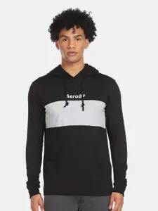 Aeropostale Men Black Colourblocked Hooded Sweatshirt