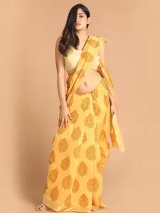 Indethnic Yellow & Green Ethnic Motifs Zari Saree