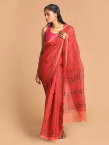 Indethnic Rust Ethnic Motifs Zari Supernet Saree