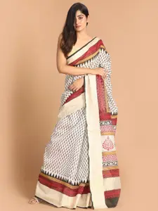 Indethnic Black & White Ethnic Motifs Printed Saree
