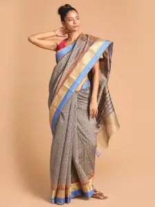 Indethnic Blue & Gold-Toned Ethnic Motifs Zari Saree
